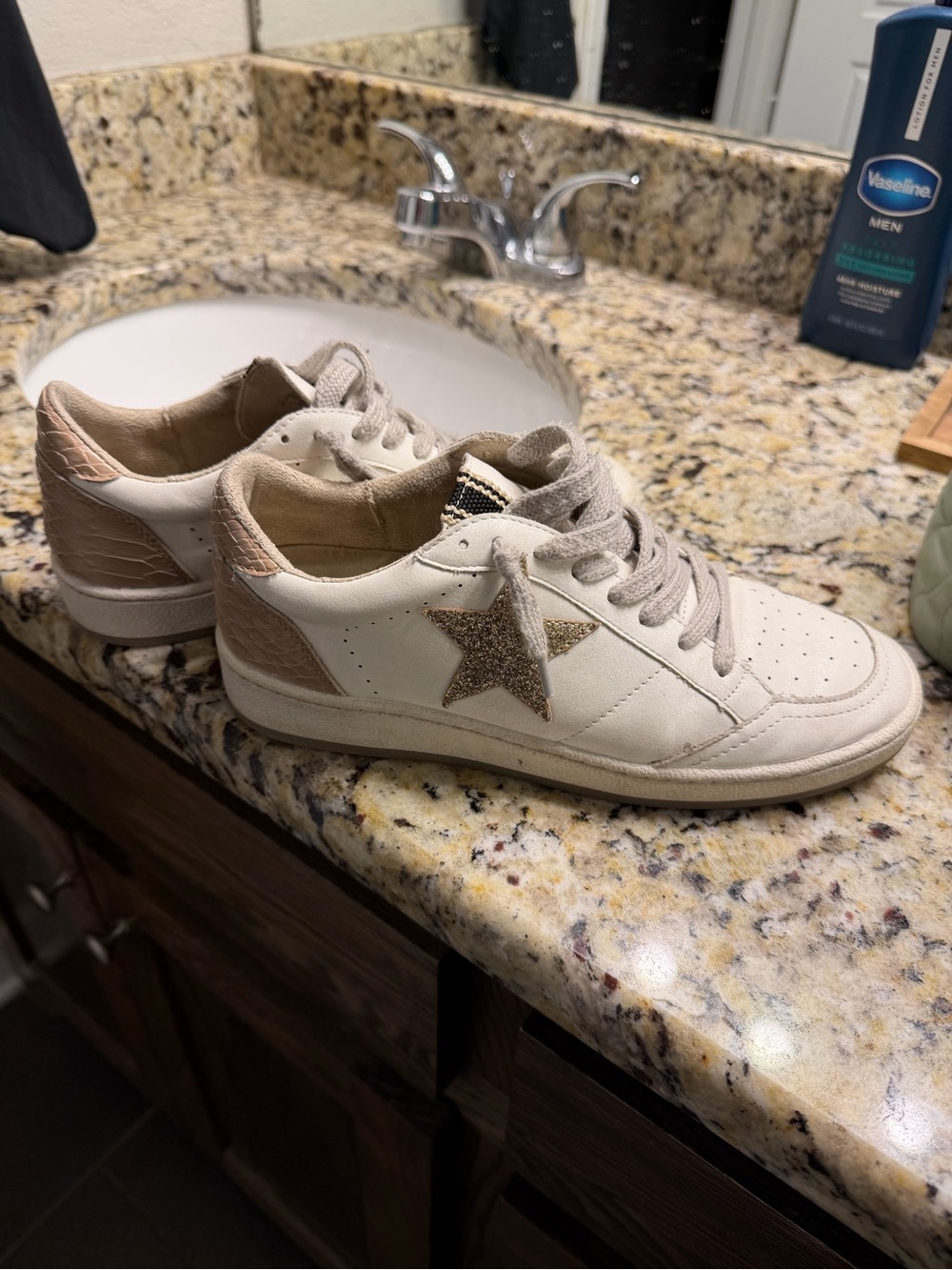 Vintage Havana White Sneakers with Gold Glitter Star
